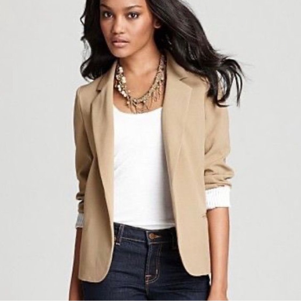 Aqua Tan Single Button Blazer Tailored Striped Lining Women's Size XS